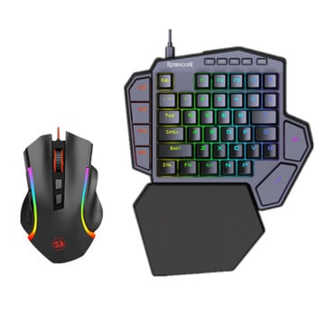 Комплект мишка за клавиатура за игри с една ръка RGB Backlit Преносими мини мишки за клавиатура за игри с преобразувател Адаптер за PC PS4 Xbox превключвател