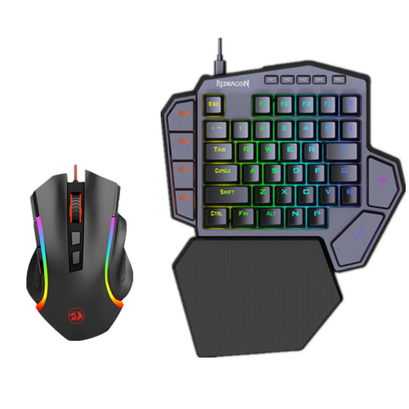 Set mouse-uri cu tastatură pentru jocuri cu o singură mână, mini mouse portabil cu tastatură pentru jocuri cu iluminare din spate RGB, cu adaptor convertor pentru comutator PC PS4 Xbox