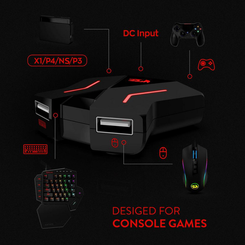 Set mouse-uri cu tastatură pentru jocuri cu o singură mână, mini mouse portabil cu tastatură pentru jocuri cu iluminare din spate RGB, cu adaptor convertor pentru comutator PC PS4 Xbox