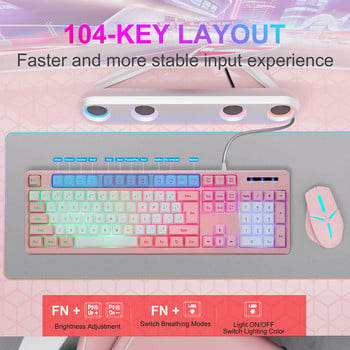Кабелна клавиатура за игри Механично усещане 104 клавиша Кабелна USB клавиатура за игри Офис клавиатура с LED подсветка за настолен компютър Геймър