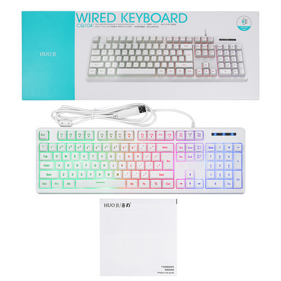 Vadu spēļu tastatūra, mehāniska sajūta 104 taustiņi Vadu USB spēļu tastatūra LED aizmugurgaismojuma biroja tastatūra galddatoru spēlētājiem
