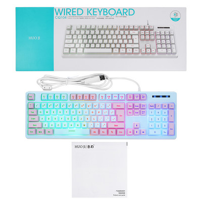 Vadu spēļu tastatūra, mehāniska sajūta 104 taustiņi Vadu USB spēļu tastatūra LED aizmugurgaismojuma biroja tastatūra galddatoru spēlētājiem
