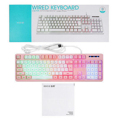 Vadu spēļu tastatūra, mehāniska sajūta 104 taustiņi Vadu USB spēļu tastatūra LED aizmugurgaismojuma biroja tastatūra galddatoru spēlētājiem