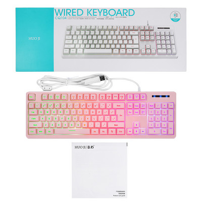 Vadu spēļu tastatūra, mehāniska sajūta 104 taustiņi Vadu USB spēļu tastatūra LED aizmugurgaismojuma biroja tastatūra galddatoru spēlētājiem