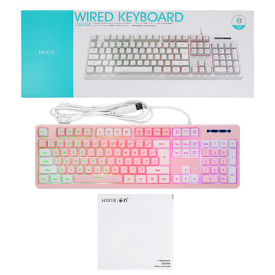 Vadu spēļu tastatūra, mehāniska sajūta 104 taustiņi Vadu USB spēļu tastatūra LED aizmugurgaismojuma biroja tastatūra galddatoru spēlētājiem