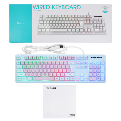 Vadu spēļu tastatūra, mehāniska sajūta 104 taustiņi Vadu USB spēļu tastatūra LED aizmugurgaismojuma biroja tastatūra galddatoru spēlētājiem