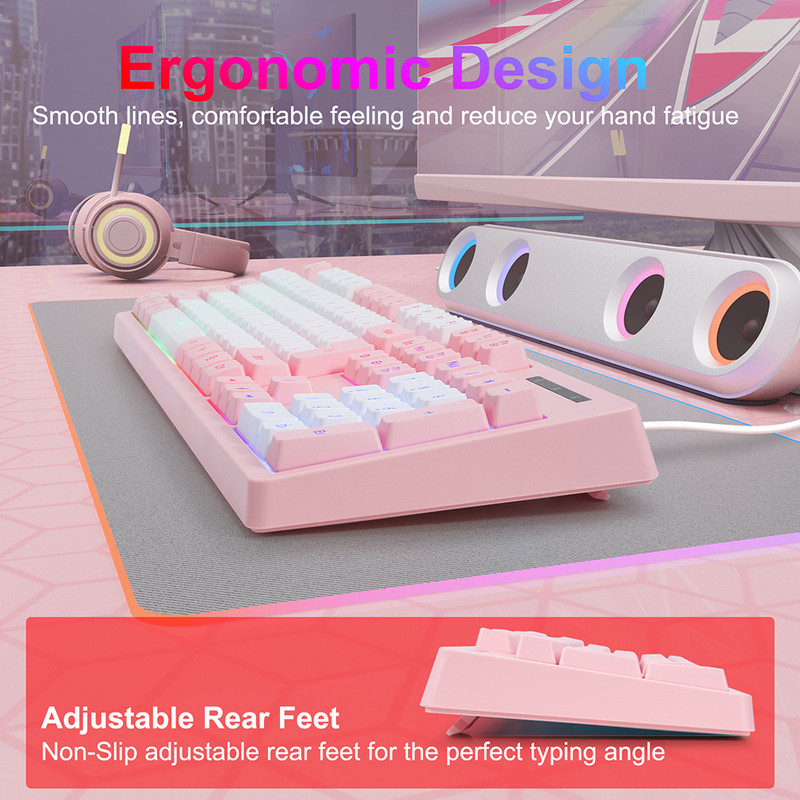 Vadu spēļu tastatūra, mehāniska sajūta 104 taustiņi Vadu USB spēļu tastatūra LED aizmugurgaismojuma biroja tastatūra galddatoru spēlētājiem