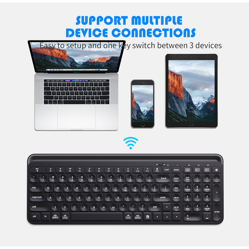 105 taste Trei moduri Bluetooth3.0 5.0 Tastatură 2.4G Tastatură fără fir pentru ipad, telefon, tabletă, laptop, tastatură pentru Android ios Windows