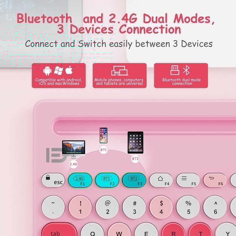 Mini prenosná 2,4G bezdrôtová klávesnica Bluetooth klávesnica s dvoma režimami pre iPad, telefón, tablet, klávesnica pre Android, iOS a Windows