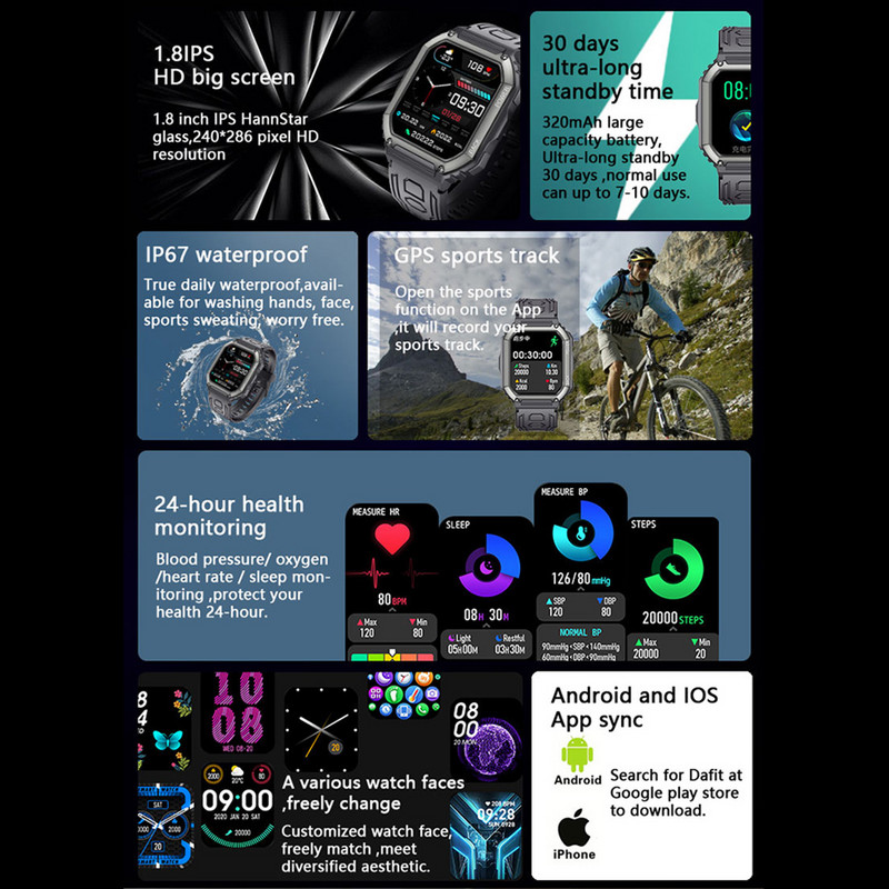 COLMI P26 1,81 ιντσών Έξυπνο ρολόι Ανδρικό Αδιάβροχο Outdoor Sports Fitness Tracker 100+ Sports Modes Smartwatch για Android iOS