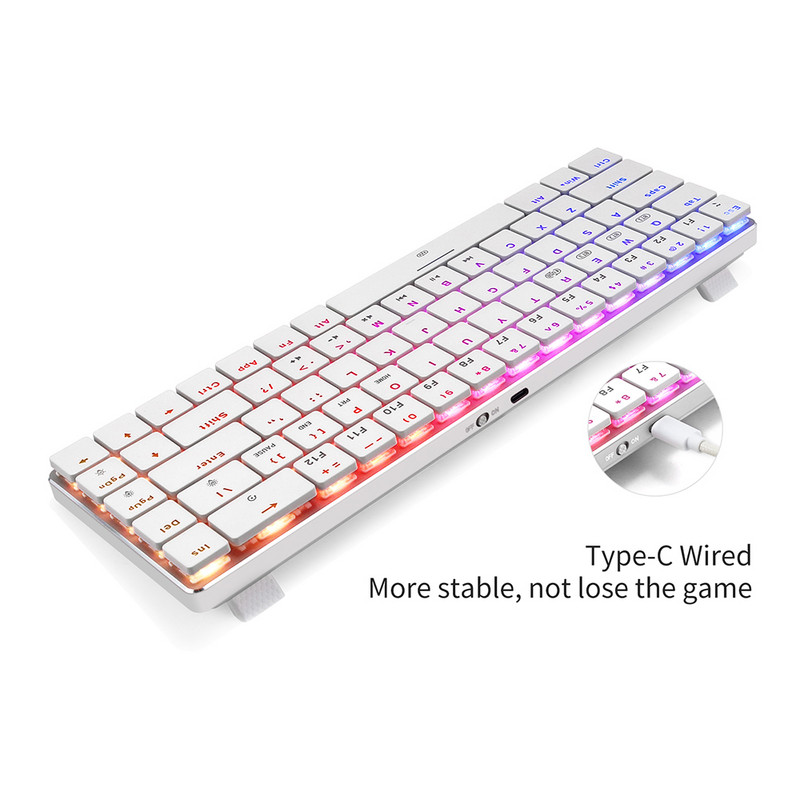 Tastatură Bluetooth fără fir cu 69 de taste USB portabil cu fir tip C Tastatură mecanică 60% RGB iluminată din spate pentru laptop, tabletă, birou