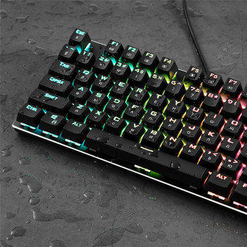 RU Gaming Механична клавиатура Син превключвател USB RGB Подсветка Кабелна клавиатура 81 клавиша Anti-ghosting За игра Лаптоп PC Руска