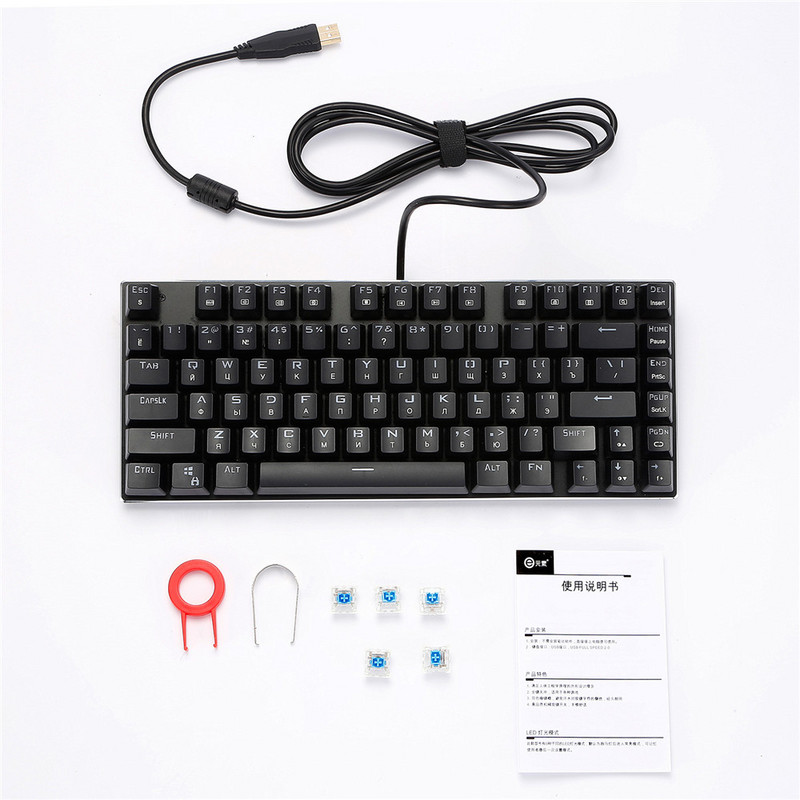 RU Gaming Mehanička tipkovnica Plavi prekidač USB RGB pozadinsko osvjetljenje Žičana tipkovnica 81 tipka Anti-ghosting Za igre Laptop PC ruski