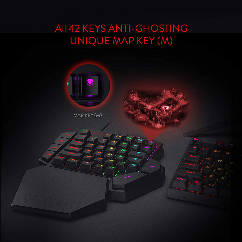 Tipkovnica za igre s lijevom jednom rukom RGB pozadinsko osvjetljenje 42 tipke Prijenosna tipkovnica za igre Mehanička tipkovnica za PS3 PS4 Switch Laptop PC igrač