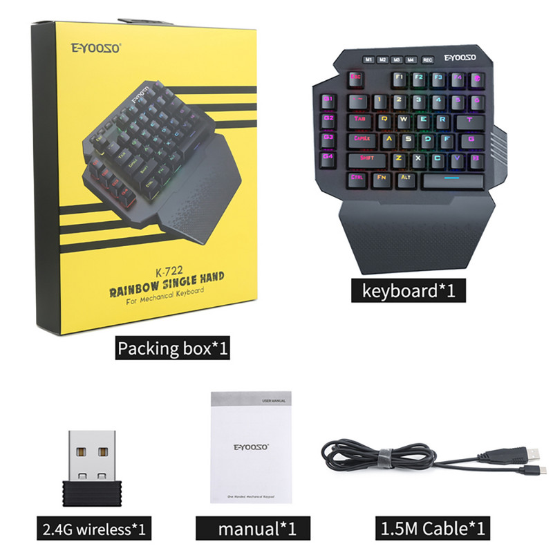 Mini jednoručna mehanička tipkovnica za igranje s RGB pozadinskim osvjetljenjem i 39 tipki 2.4G bežična tipkovnica za ručnu igraću tipkovnicu za PS4, prijenosno računalo, PC igrače