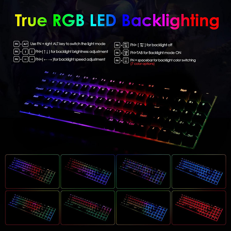 Redragon K688 RGB USB Mini Mechanical Gaming Keyboard Blue Switch 78 Keys Ενσύρματο αποσπώμενο καλώδιο, φορητό για φορητό υπολογιστή ταξιδιού