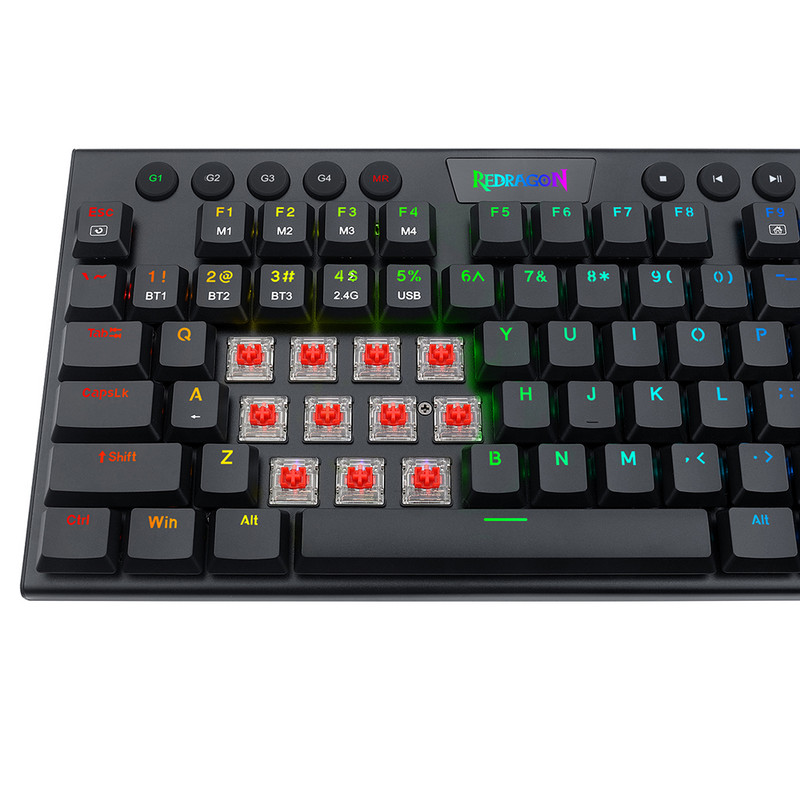 Kolme režiimiga Bluetooth 3.0/5.0 C-tüüpi juhtmega taaslaetav 2,4G juhtmeta Bluetooth-klaviatuur Lülitage arvuti sülearvuti jaoks kolmele seadmele