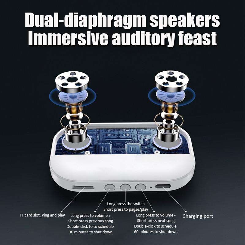 Prijenosni Bluetooth5.2 zvučnik Bežična glazbena kutija s koštanom provodljivošću Mini stereo uređaj ispod jastuka TF kartica za poboljšanje sna