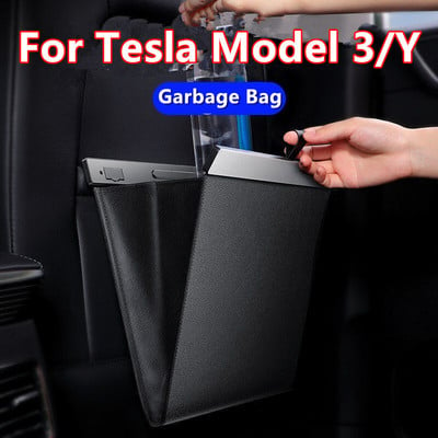 Pentru Tesla Model 3 YX sac de gunoi auto impermeabil cu adsorbție magnetică Coș de gunoi scaun din spate agățat buzunar de depozitare din piele