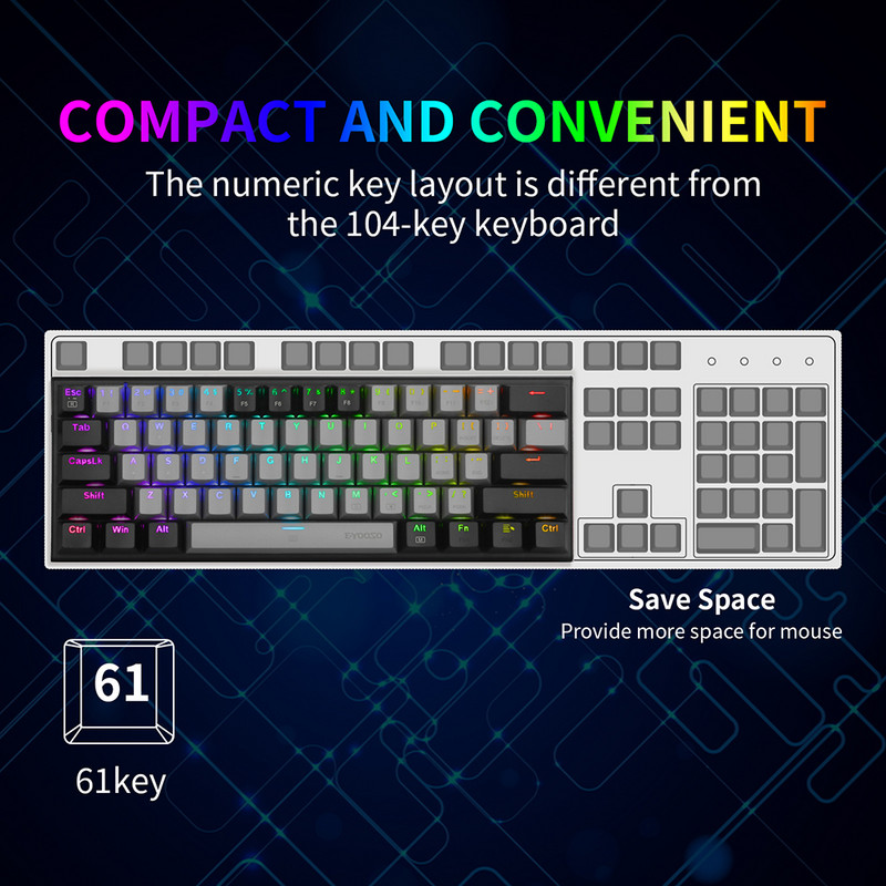 60%-os mechanikus billentyűzet 61 gombos vízálló USB Type C vezetékes játékbillentyűzet RGB háttérvilágítású billentyűzet ergonomikus vezetékes játékbillentyűzet
