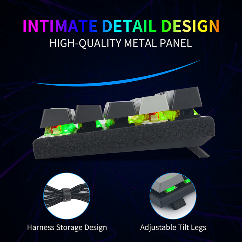 60%-os mechanikus billentyűzet 61 gombos vízálló USB Type C vezetékes játékbillentyűzet RGB háttérvilágítású billentyűzet ergonomikus vezetékes játékbillentyűzet