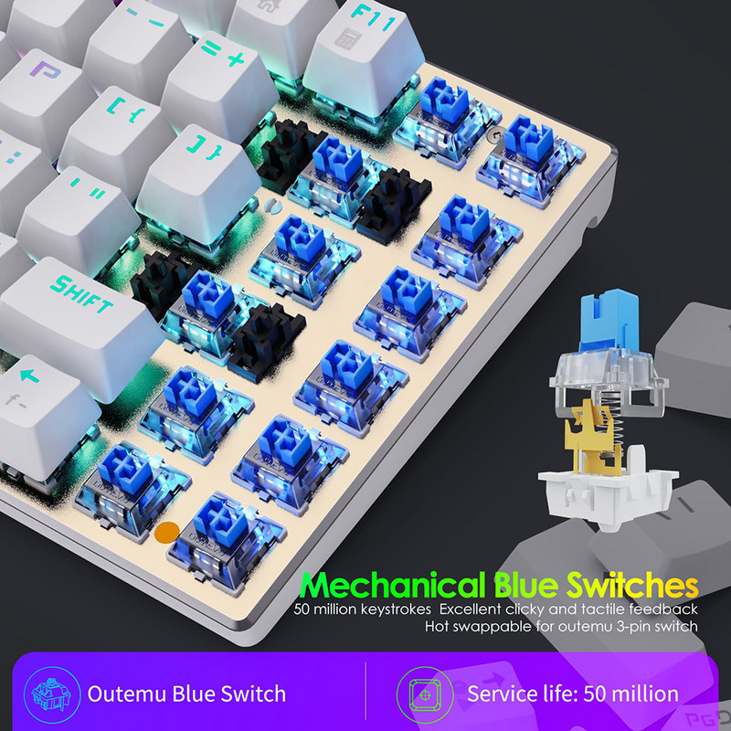 81 klahvi mehaaniline klaviatuur USB juhtmega LED RGB taustvalgustusega teljega mänguri mehaaniline klaviatuur OUTEMU optilised lülitid lauaarvuti sülearvutile