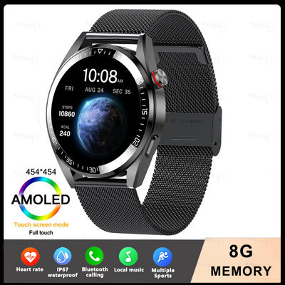 2022 Νέο Έξυπνο ρολόι με μνήμη 8G Men AMOLED 454*454 HD Εμφανίζει πάντα την ώρα Bluetooth Κλήση TWS Music Smartwatch για Android ios