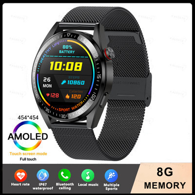 2022 Νέο Έξυπνο ρολόι με μνήμη 8G Men AMOLED 454*454 HD Εμφανίζει πάντα την ώρα Bluetooth Κλήση TWS Music Smartwatch για Android ios