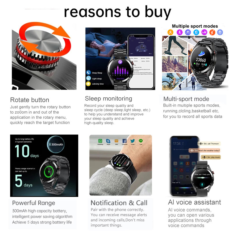 2022 Νέο Έξυπνο ρολόι με μνήμη 8G Men AMOLED 454*454 HD Εμφανίζει πάντα την ώρα Bluetooth Κλήση TWS Music Smartwatch για Android ios