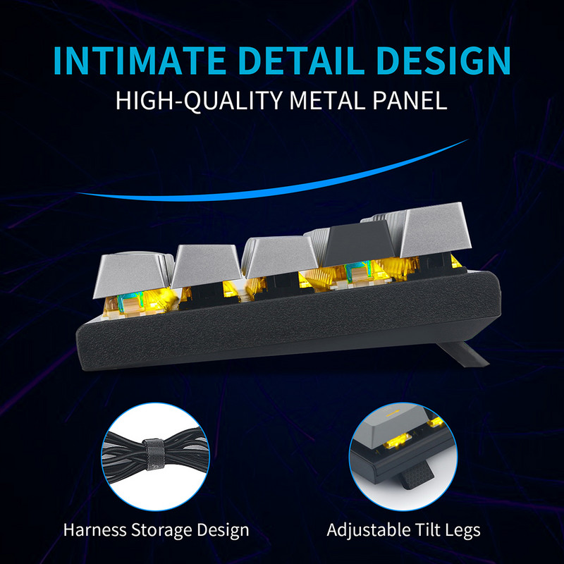 Tastatură mecanică cu 61 de taste USB cu fir cu LED, iluminat din spate, tastatură ergonomică pentru jocuri, întrerupătoare optice albastre pentru computer desktop