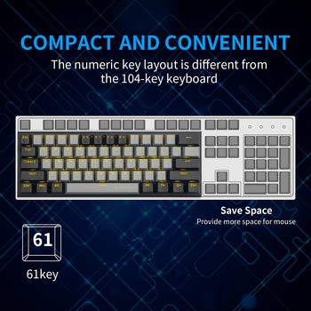 60% механична клавиатура USB Type C кабелна LED подсветка Axis 61 клавиша Геймърска клавиатура OUTEMU Червени превключватели Геймърски комплекти за компютърен лаптоп
