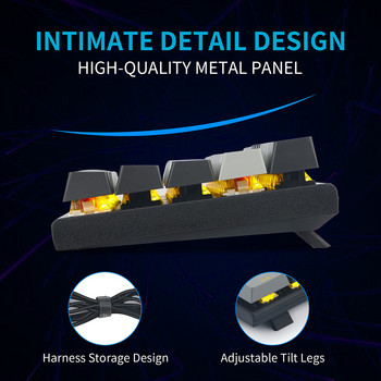 60% механична клавиатура USB Type C кабелна LED подсветка Axis 61 клавиша Геймърска клавиатура OUTEMU Червени превключватели Геймърски комплекти за компютърен лаптоп