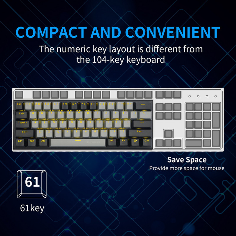 Tastatură mecanică 60% USB tip C cu fir LED cu iluminare din spate Axa 61 taste Tastatură pentru jocuri OUTEMU Comutatoare roșii Seturi pentru jucători pentru PC Laptop