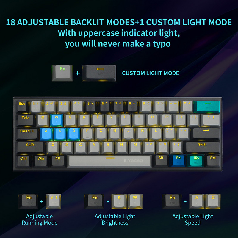 Tastatură mecanică 60% USB tip C cu fir LED cu iluminare din spate Axa 61 taste Tastatură pentru jocuri OUTEMU Comutatoare roșii Seturi pentru jucători pentru PC Laptop
