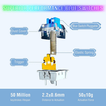 Кабелна механична игрална клавиатура 3 цвята Keycap 87 клавиша OUTEMU превключвател Синя подсветка RGB странична светлина за Mac PC Windows XP/8/10