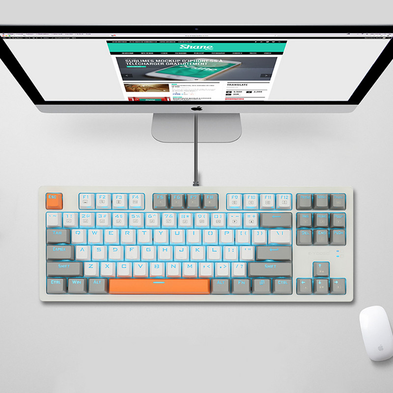 Žičana mehanička igraća tipkovnica 3 boje Keycap 87 tipki OUTEMU prekidač Plavo pozadinsko osvjetljenje RGB bočno svjetlo za Mac PC Windows XP/8/10