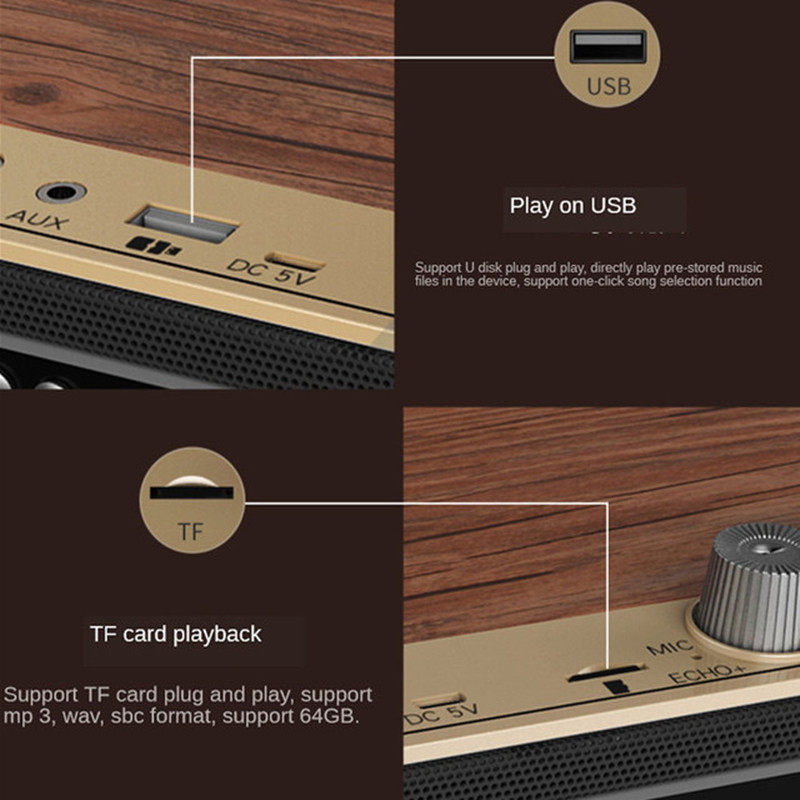 Fából készült, nagy teljesítményű kettős hangszóró Bluetooth hangszóró Számítógép TV Hang Otthoni FM rádió Sztereó Hordozható mélynyomó Zenei rendszerközpont