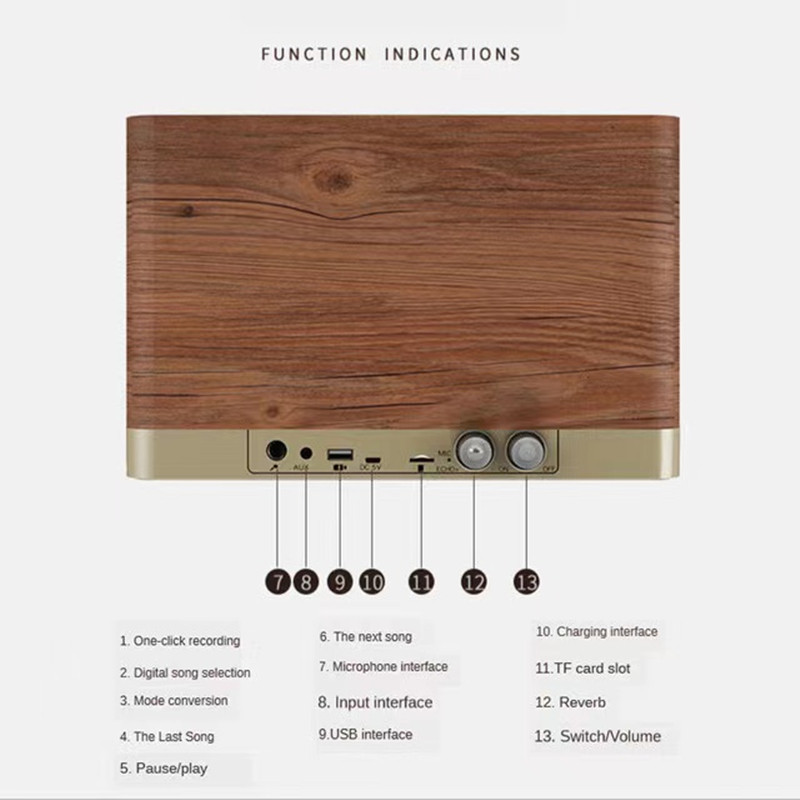 Fából készült, nagy teljesítményű kettős hangszóró Bluetooth hangszóró Számítógép TV Hang Otthoni FM rádió Sztereó Hordozható mélynyomó Zenei rendszerközpont