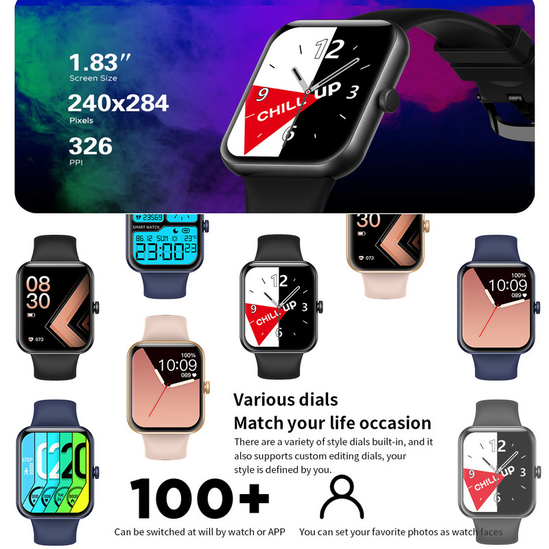 1,83 inčni pametni sat za muškarce Full Touch 7-dnevna vremenska prognoza za praćenje fitnessa IP67 vodootporni pametni sat za muškarce i žene za xiaomi +kutija