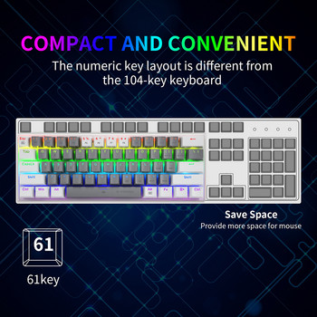 60% игрална механична клавиатура USB кабелна 61 клавиша Червен превключвател Anti-Ghosting LED подсветка RGB клавиатура за игри за таблет, настолен лаптоп