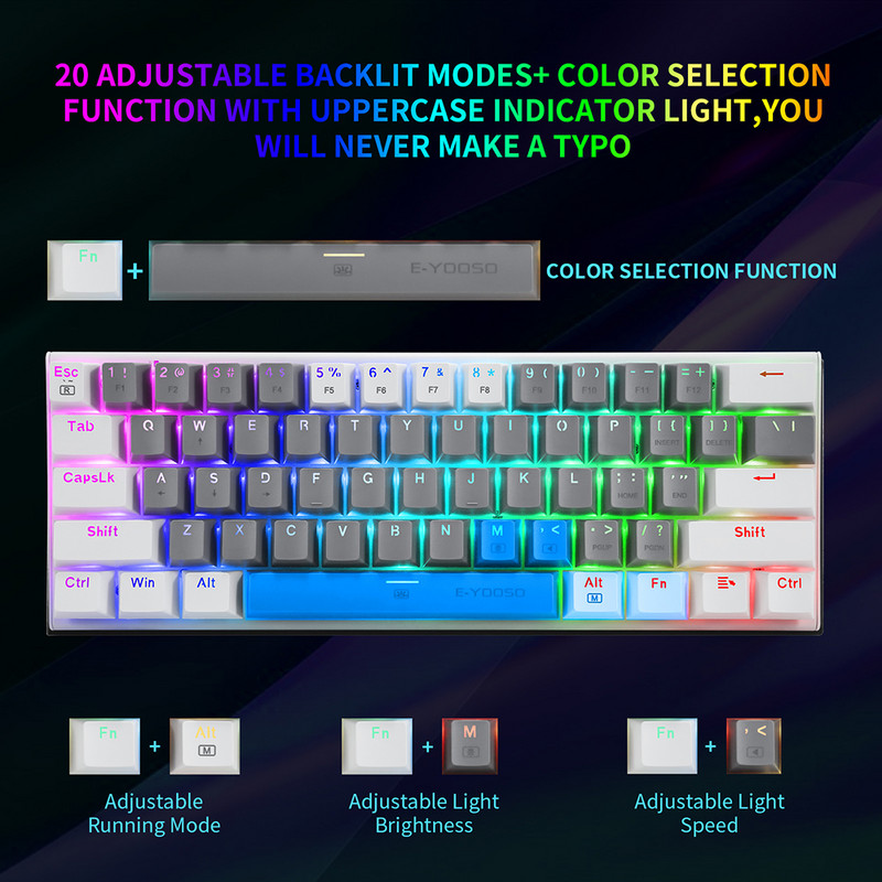 60% mänguri mehaaniline klaviatuur USB juhtmega 61 klahvi punane lüliti kummitusvastane LED taustavalgustusega RGB mänguklaviatuur tahvelarvuti lauaarvutile