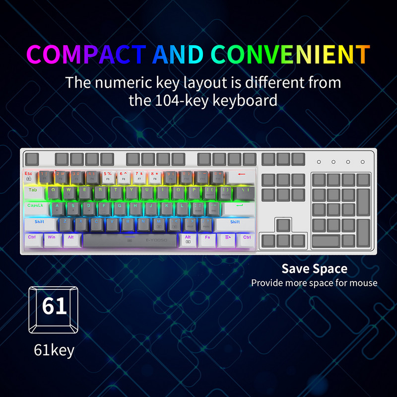 60% mänguri mehaaniline klaviatuur USB juhtmega 61 klahvi punane lüliti kummitusvastane LED taustavalgustusega RGB mänguklaviatuur tahvelarvuti lauaarvutile