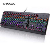 USB káblová retro mechanická klávesnica 104 klávesov s modrými prepínačmi, herné klávesnice s dúhovým podsvietením pre notebooky a stolné počítače