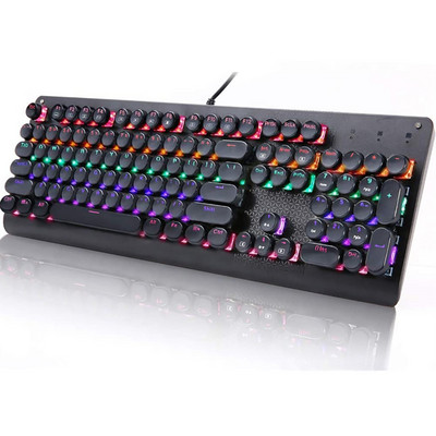 USB káblová retro mechanická klávesnica 104 klávesov s modrými prepínačmi, herné klávesnice s dúhovým podsvietením pre notebooky a stolné počítače