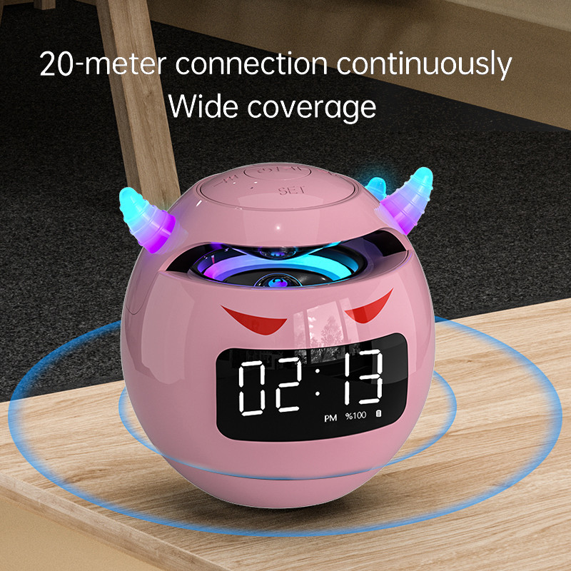 2022 Najnoviji Little Devil Plavi zub Zvučnik Sat Budilica Audio Mini subwoofer može se umetnuti u 32GB TF karticu Music Player