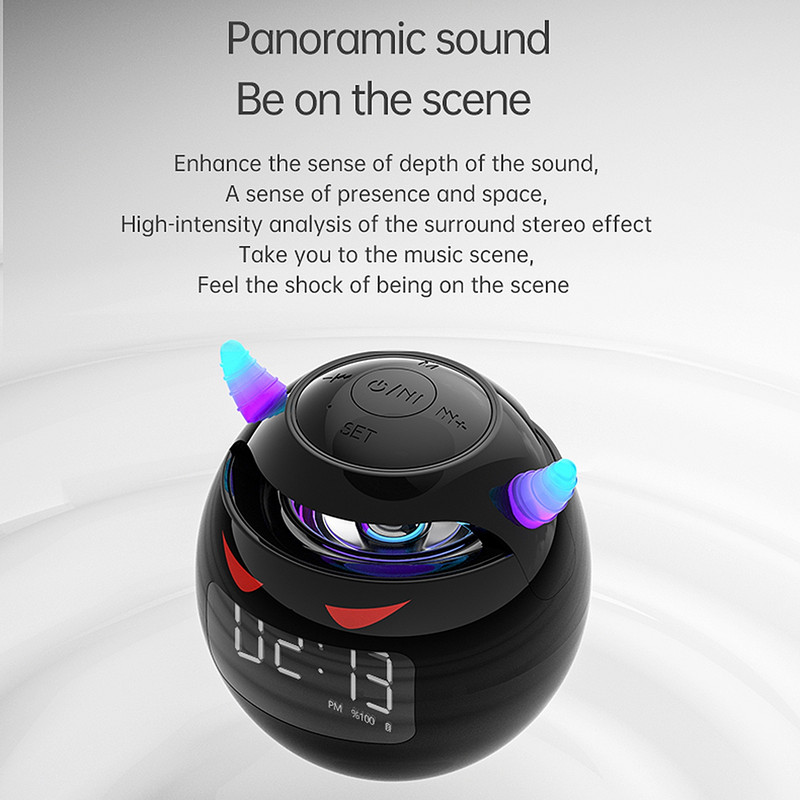 2022 Najnoviji Little Devil Plavi zub Zvučnik Sat Budilica Audio Mini subwoofer može se umetnuti u 32GB TF karticu Music Player