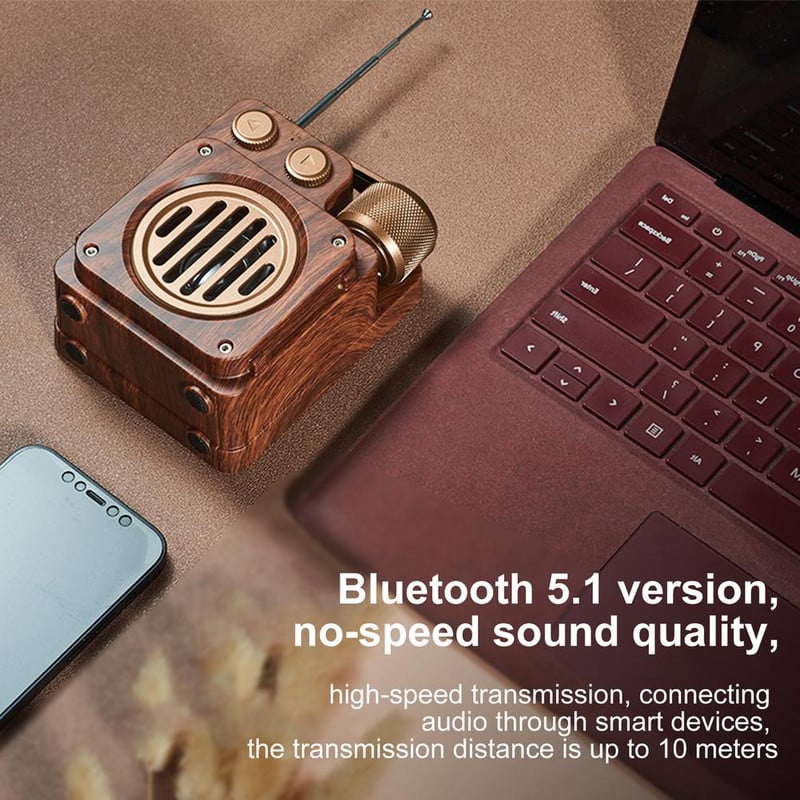 Retro Bluetooth-kompatibilis hangszóró, hordozható kültéri vezeték nélküli erős basszus Fm rádió beépített mikrofon