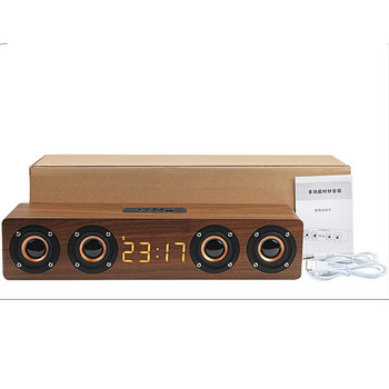 20W дървен безжичен Bluetooth високоговорител TV Soundbar HIFI Стерео съраунд LED дисплей Музикален високоговорител с FM радио Будилник AUX