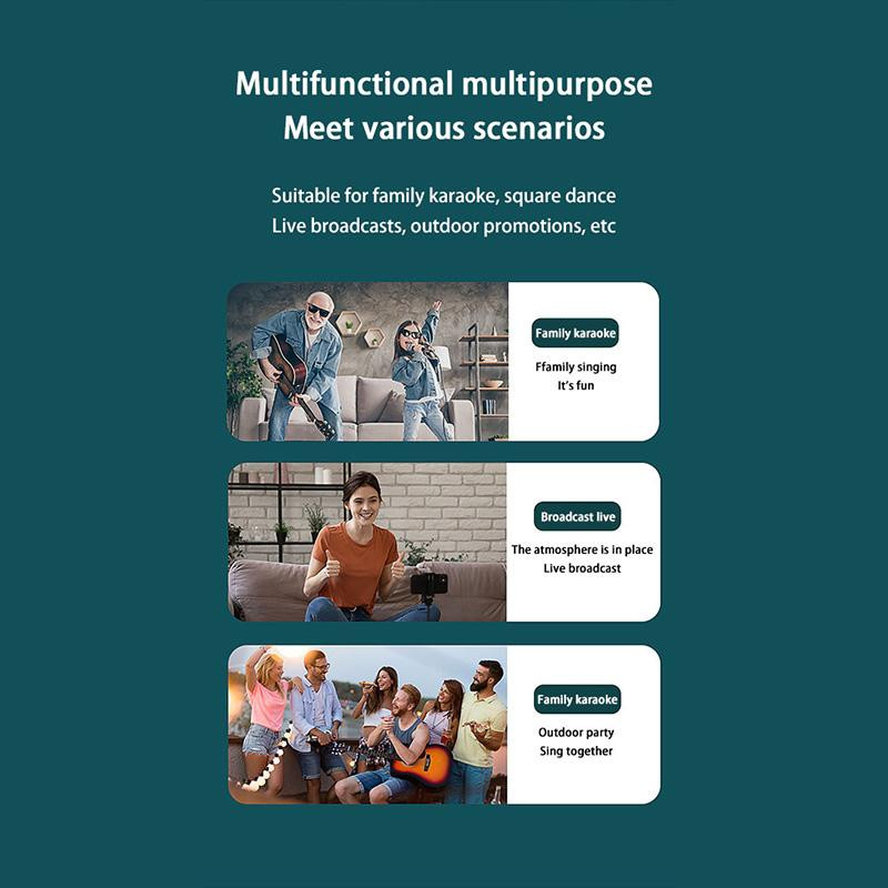 YS-219 Prenosná bezdrôtová domáca audio sada pre KTV Bluetooth reproduktorový systém s 2 mikrofónmi, vonkajší karaoke subwoofer