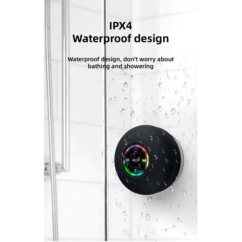 Difuzor Bluetooth rezistent la apă Difuzoare de baie Cutie de sunet fără fir neagră cu microfon RGB încorporat pentru casă